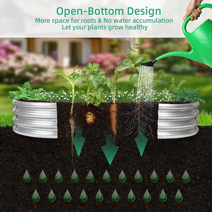 Raised Garden Bed, Raised Garden Beds Outdoor, 8x4x1 FT Oval Larger Space Galvanized Raised Garden Bed for Herbs, Vegetables, Fruits