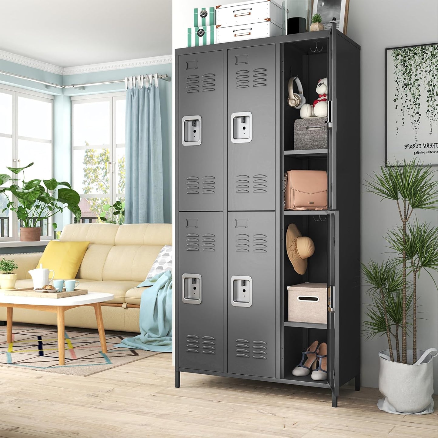 Metal Lockers for Employees, Storage Employee Locker, 72" Storage Lockers with Shelves Steel Cabinet for Home (Black, 6 door-72'')