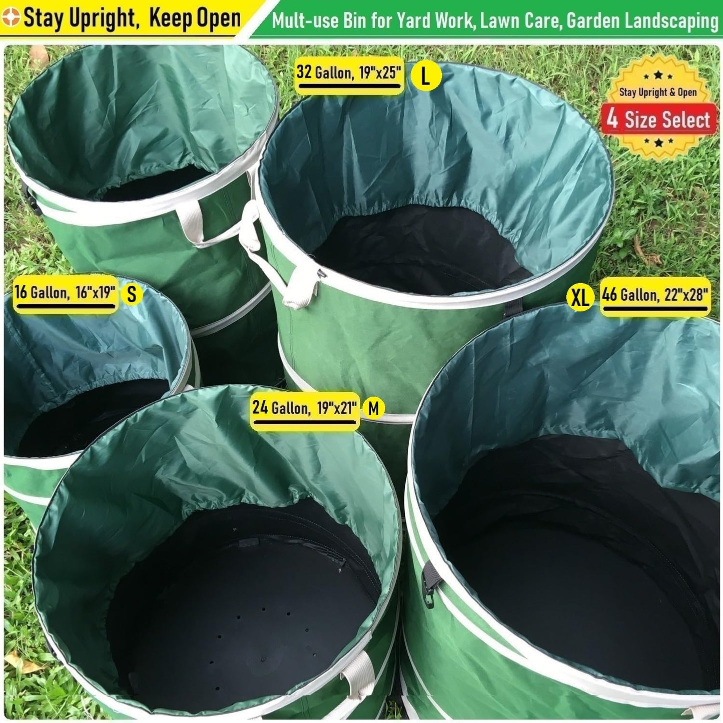 24-Gallon Collapsible Trash Can (19x21 in) Hard-Shell Bottom Yard Garden Bag for Yard Waste,Debris Bags,Pop-Up Trash Can,Recycling Bin,Camping Waste Bin,Laundry Hamper,Lawn Grass,Leaf Bag,Weeds Barrel