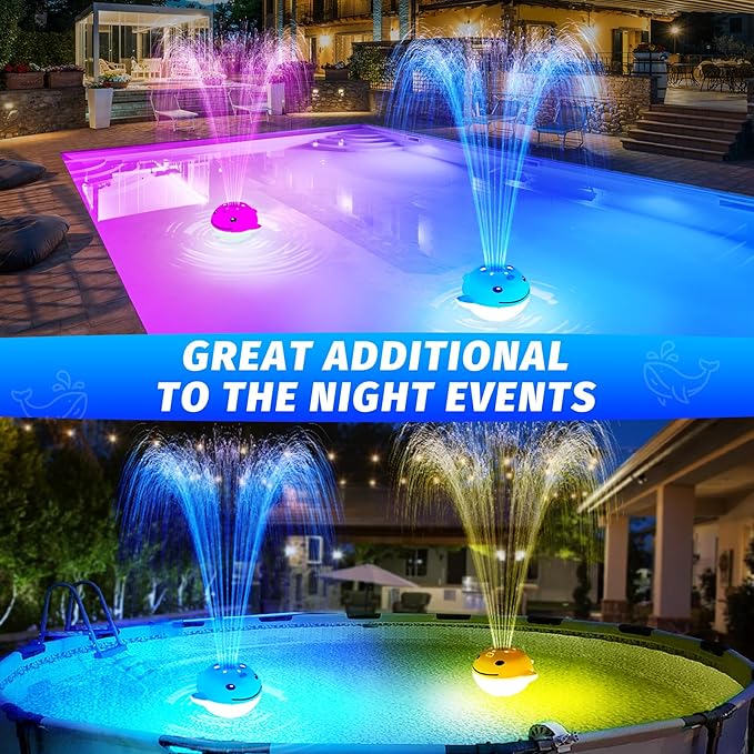 Floating Pool Fountain with Remote, Whale Pool Fountain with Lights, Rechargeable Pool Water Fountain, Above Ground Pool Fountain Waterfall, Swimming Pool Fountains for Inground Pool-1PC