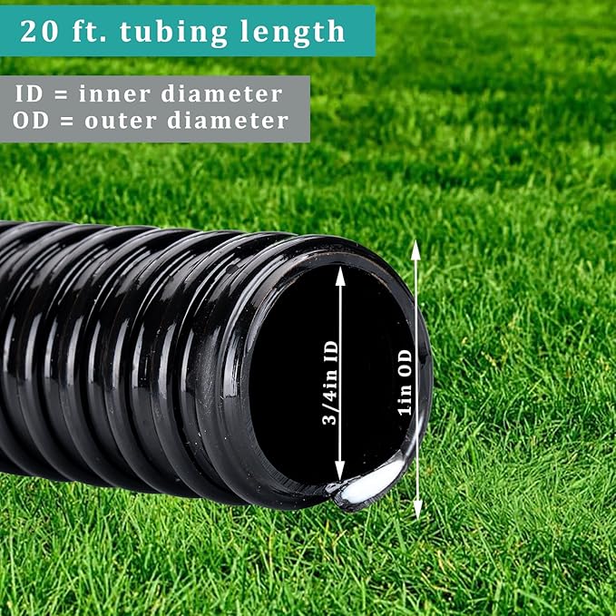 Pond Tubing ID 3/4” × 10ft Black Corrugated Flexible Reinforced Waterfall Pond Tube Sump Pump Hose, Non-toxic & Kinkproof (10 ft, 3/4" ID)