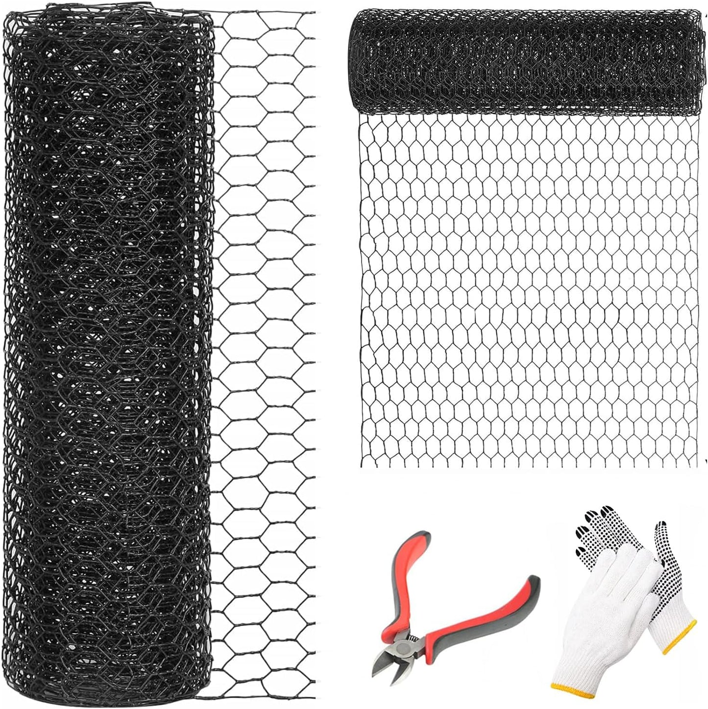 24'' x 50' Black Chicken Wire Fencing, 1 inch Chicken Wire and 20 Gauge Poultry Netting, Garden Mesh Fence Roll for Floral Arrangements,Crafts, Farm,Livestock,Pet Protection