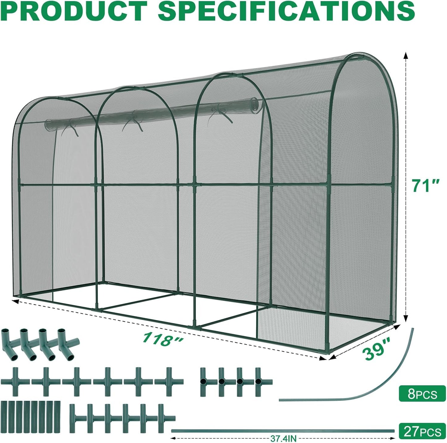 Crop Cages for Garden Plant, 9.8x3.3x6 Ft Plant Protection Tent with Zippered Door, Raised Bed Cover, Garden Bed Cover with Frame, Wind-Resistant Plant Cages for Outdoor Plants Vegetable Flower