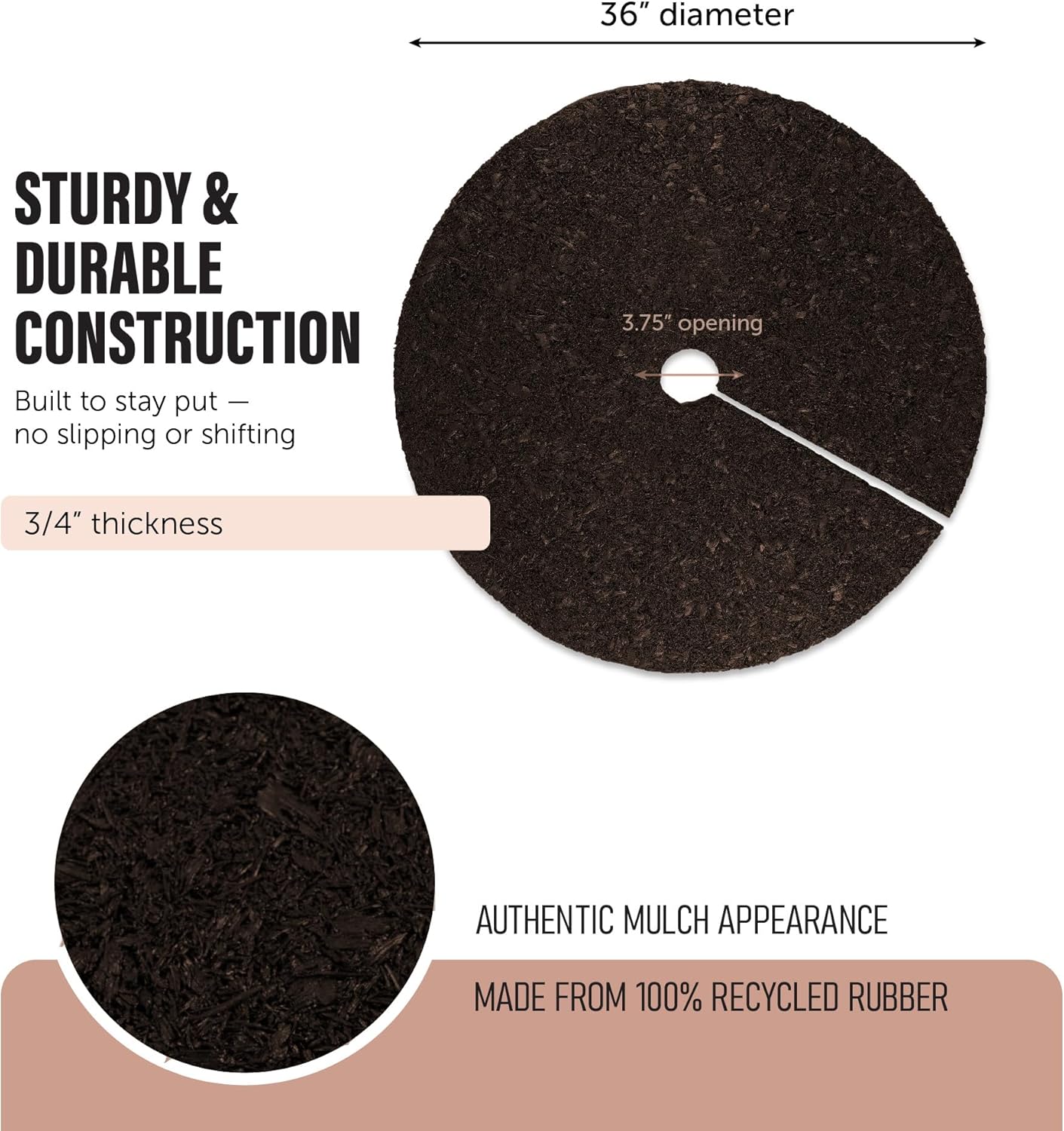 Rubberific 36" Recycled Rubber Mulch Tree Ring Easy Install Looks Like Real Mulch 3 Pack - Brown