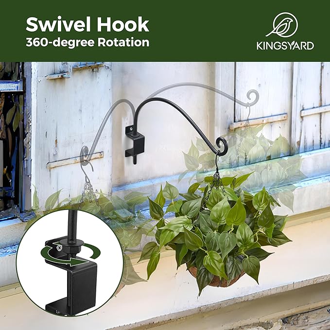 Kingsyard 2 Pack Swivel Plant Hangers Outdoor - 16 Inch Heavy Duty Wall Plant Hooks for Hanging Plant Baskets Bird Feeder Lanterns Wind Chimes