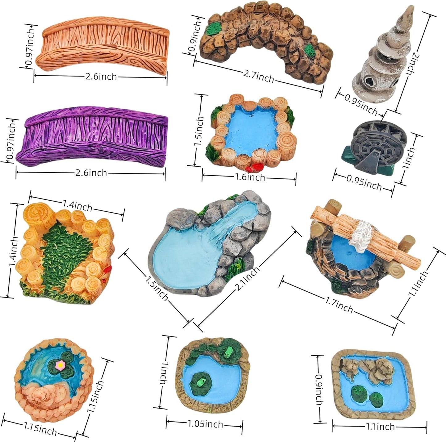 Miniature Garden Accessories - 12PCS Micro Landscape Ornaments with Pond, Lighthouse, Bridge,Realistic Resin Decor for DIY Crafts, Gift for Plant & Home Decor Lovers (Classic Garden Style)