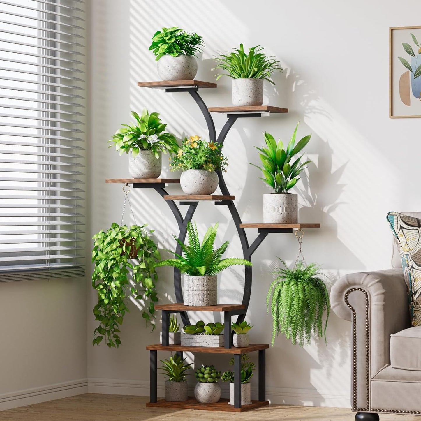 Plant Stand Indoor with Grow Light, 8 Tiered Plant Shelf Indoor for Multiple Plant, Metal Corner Plant Stand Plant Holder Flower Stand Display Rack for Patio, Garden, Balcony, Living Room