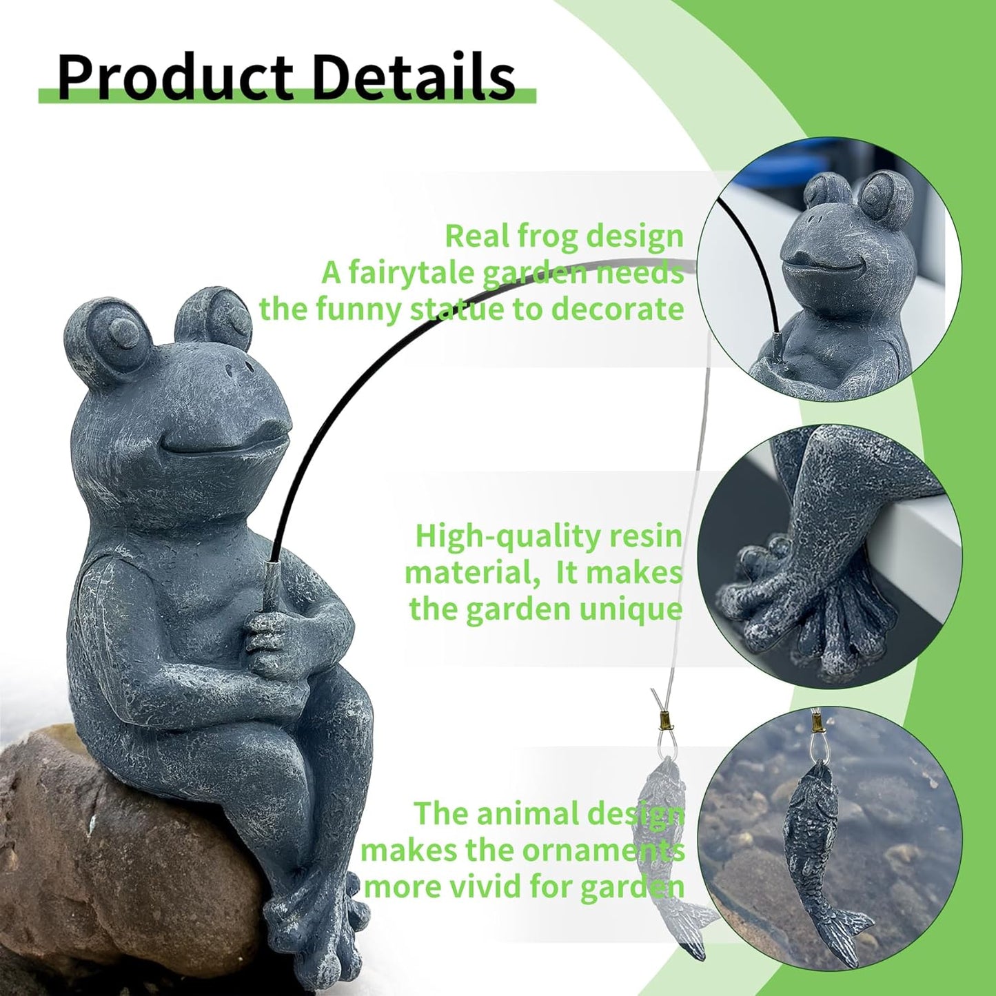 9.5" Fishing Frog Stone Look Sculpture, Whimsical Lawn Yard Art, Funny Garden Pond Fisherman Statue, Resin Animal Decorative Figurine, Ideal for Frog Fishing Lovers