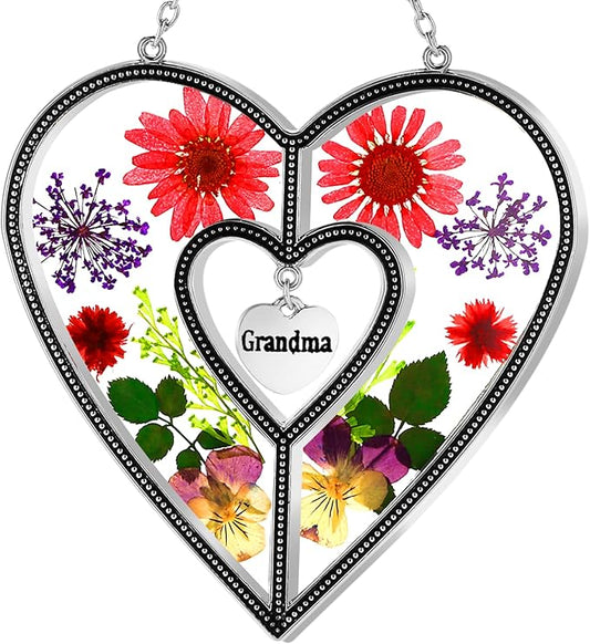 KY&BOSAM Suncatcher Stained Glass Grandma Heart Gifts for Women Mother`s Day Grandma Gift Gifts for Grandma from Daughter Son Indoor Decor Yard Decor for Mother Day Christmas Birthday Gift