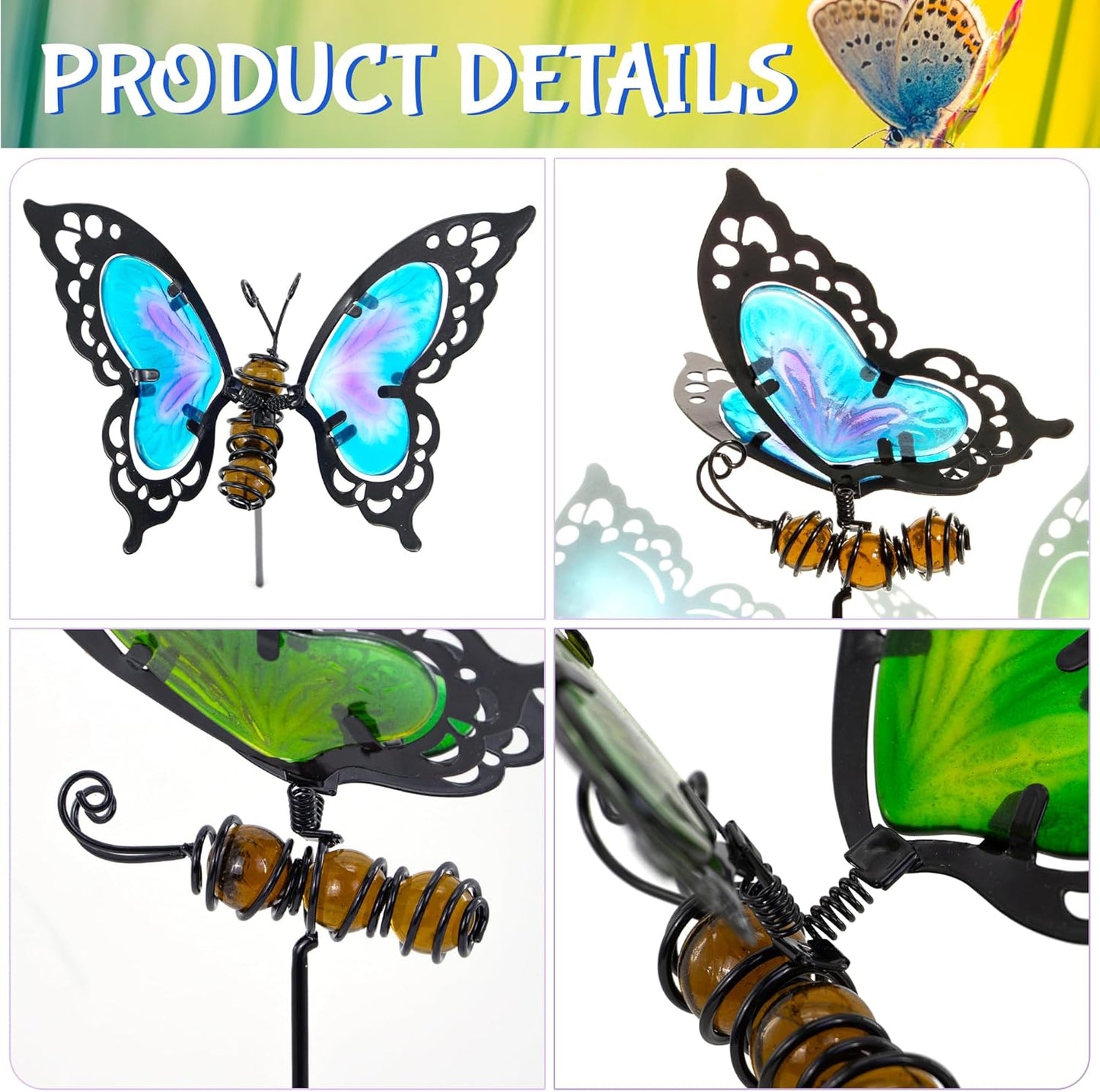 Butterfly Garden Stakes,Butterfly Kit Made of Glass and Metal,Colorful Butterflies Garden Decorations Can Make The Garden Full of Color and Vitality. (Blue and Green)