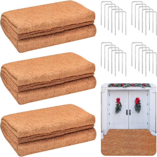 ZeeDix 3 Pack 31 x 80 x 0.28inches Thickened No-Slip Ice and Snow Carpet Mats- Natural Coconut Fiber Carpet for Garden, Front Door, Stairs, Porch Outdoor Safer Walking