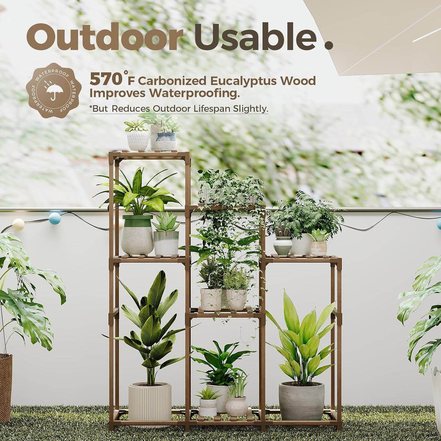 Bamworld Tall Plant Stand Indoor Wood Shelf Outdoor Tiered Rack for Multiple Flowers 5-Tier 7-Pot Ladder Holder for Plant Pots Gardening Decor