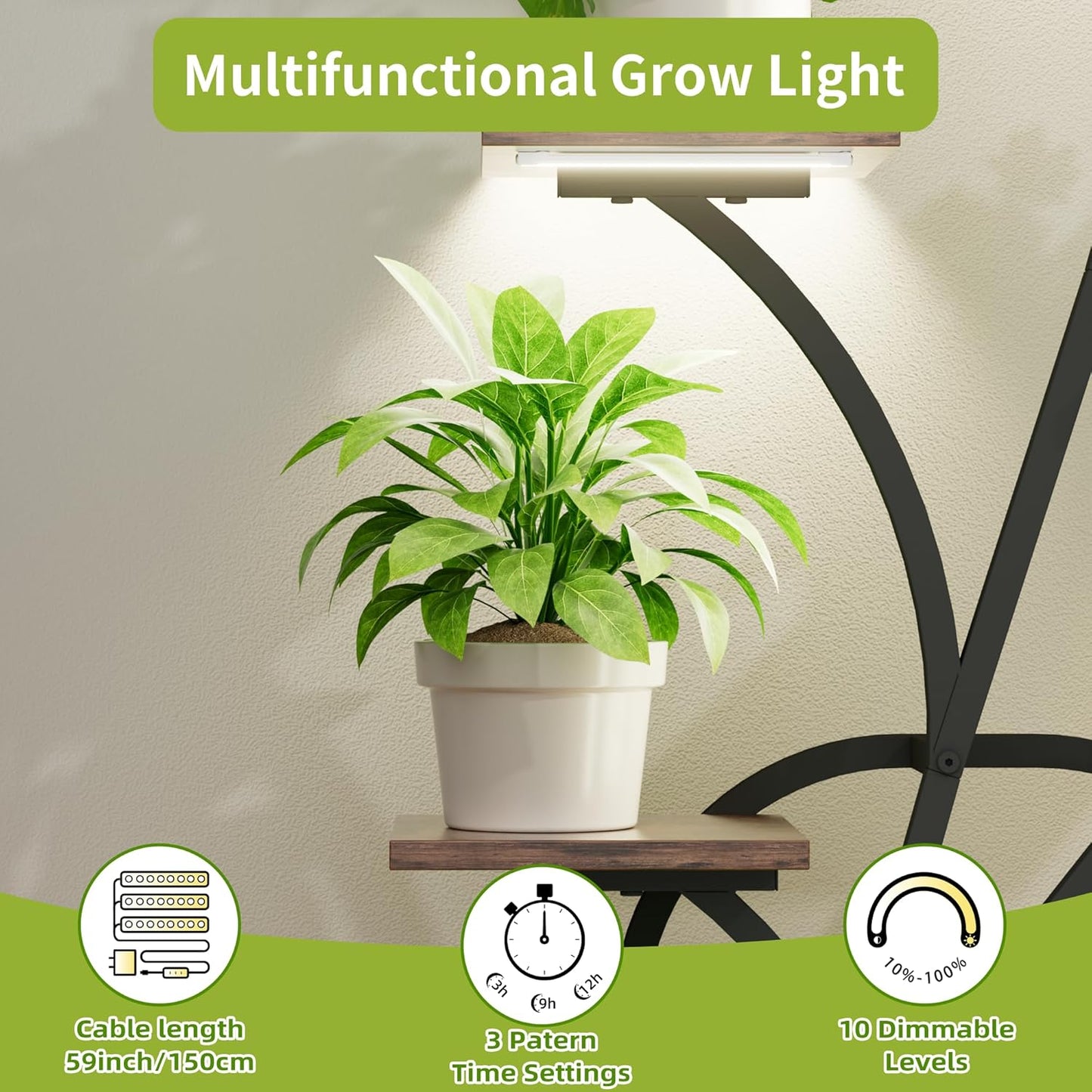 plant stand indoor with grow lights - 51" tall plant stand, corner plant shelf for indoor plants, 8 Tiered Lighted Flower holder, vase-shaped plant rack for living room, hallway, home décor