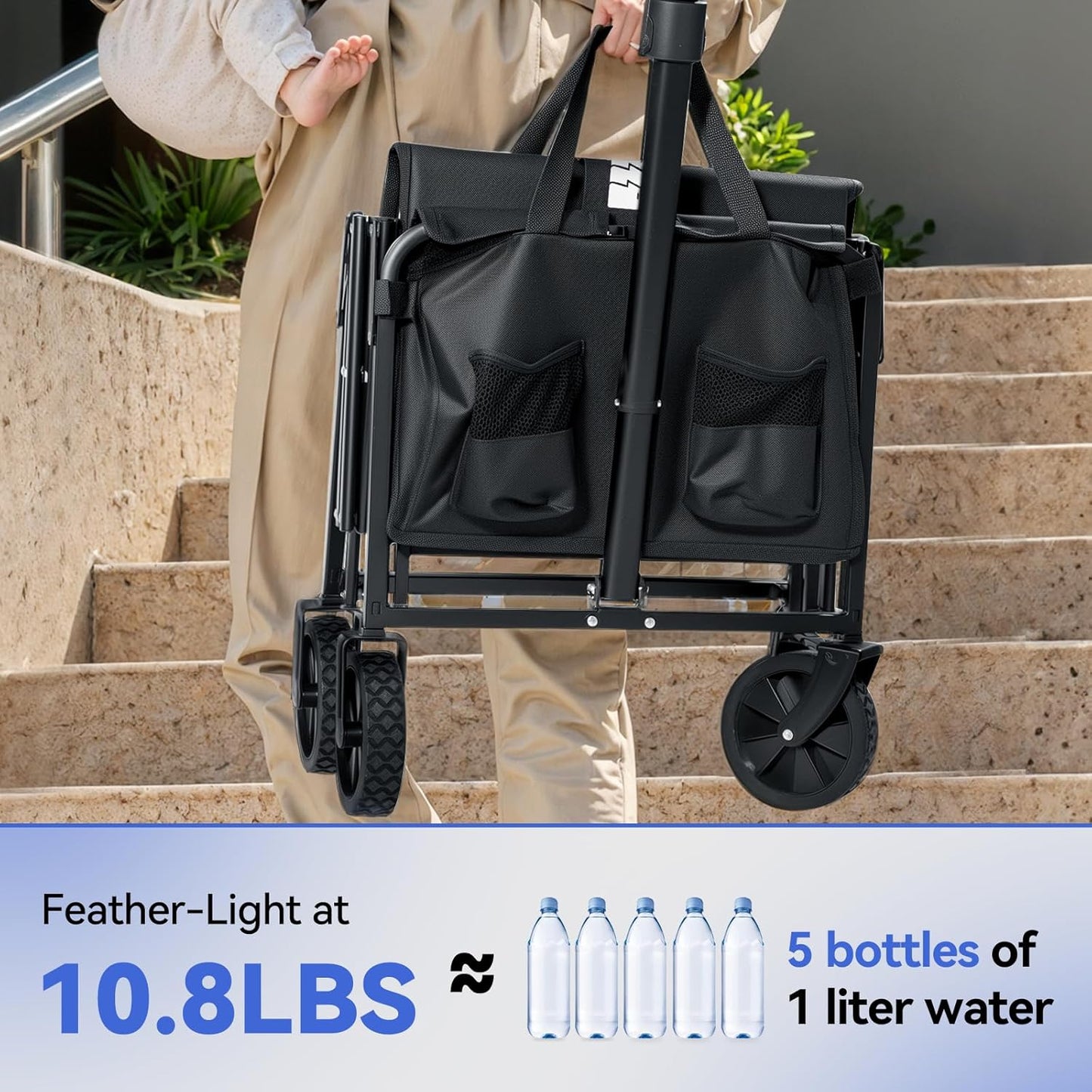 Collapsible Foldable Wagon, Foldig Wagon with Wheel Heavy Duty with 180lbs Weight Capacity Lightweight Utility Camping Cart for Groceries Garden Beach Sports Fishing (Black)