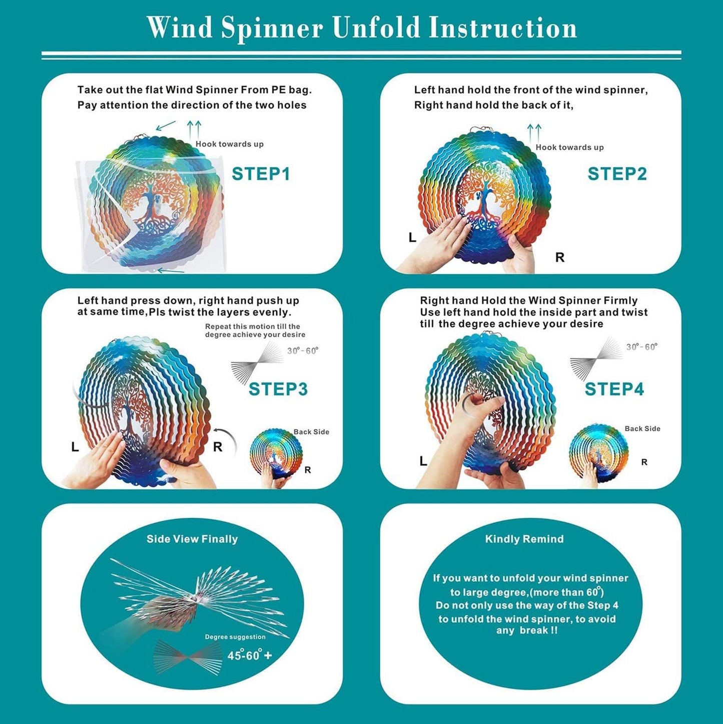 FONMY Stainless Steel Wind Spinner Worth Gifts Indoor Outdoor Garden Decoration Crafts Ornaments 12Inch Multi Color Life Tree Wind Spinners
