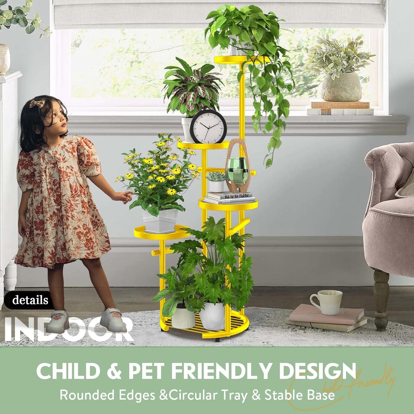 TOSKING 5 Tier Metal Plant Stand Indoor， Plant Shelf, Corner Shelf Flower Pot Stand for Outdoor Plant Stand for Living Room Balcony Garden Patio Bedroom (yellow, 38in)