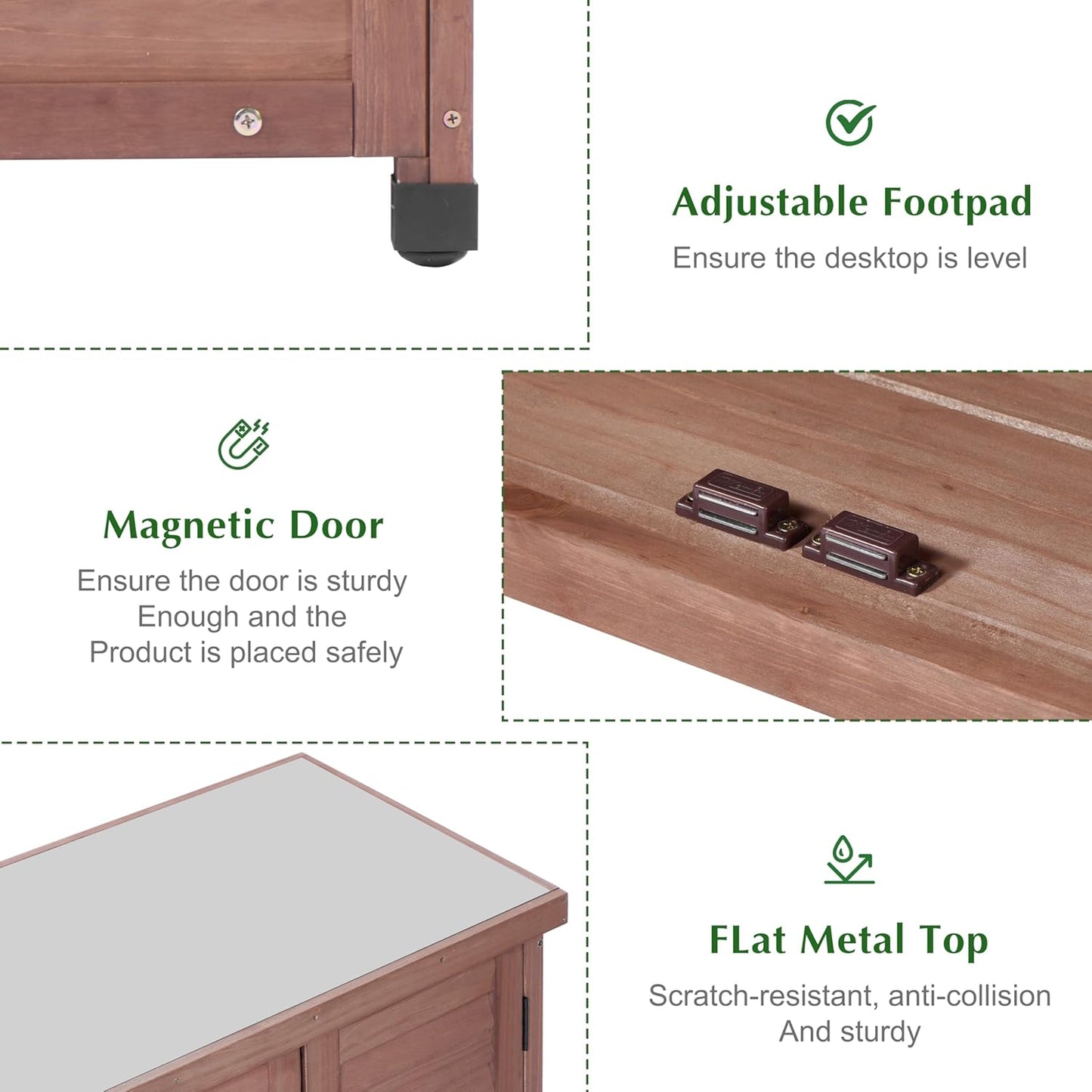 Outdoor Storage Cabinet & Potting Bench Table with Metal Top, Wooden Patio Furniture, Garden Workstation (Dark Brown, 36x31x17in)