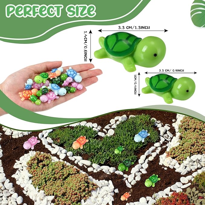 Soaoo 120 Pcs Miniature Sea Turtle Figurine Multicolor Tiny Turtle Statue Mini Sea Creatures Tortoise Miniature Resin Animals for DIY Garden Decoration Cake Home Decor, 2 Sizes (Multicolor)