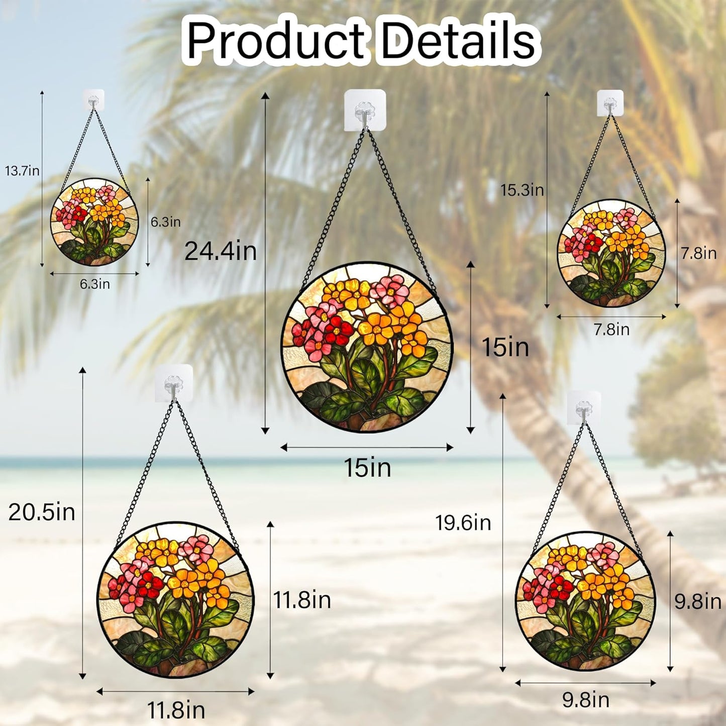 Stained Glass Window Hanging, Yellow Red Flowers Sun Catcher for Window Door Home Decor Green Plant Suncatcher Christmas Mother's Day Birthday Gifts for Women Men Mom and Nana 11.8 in