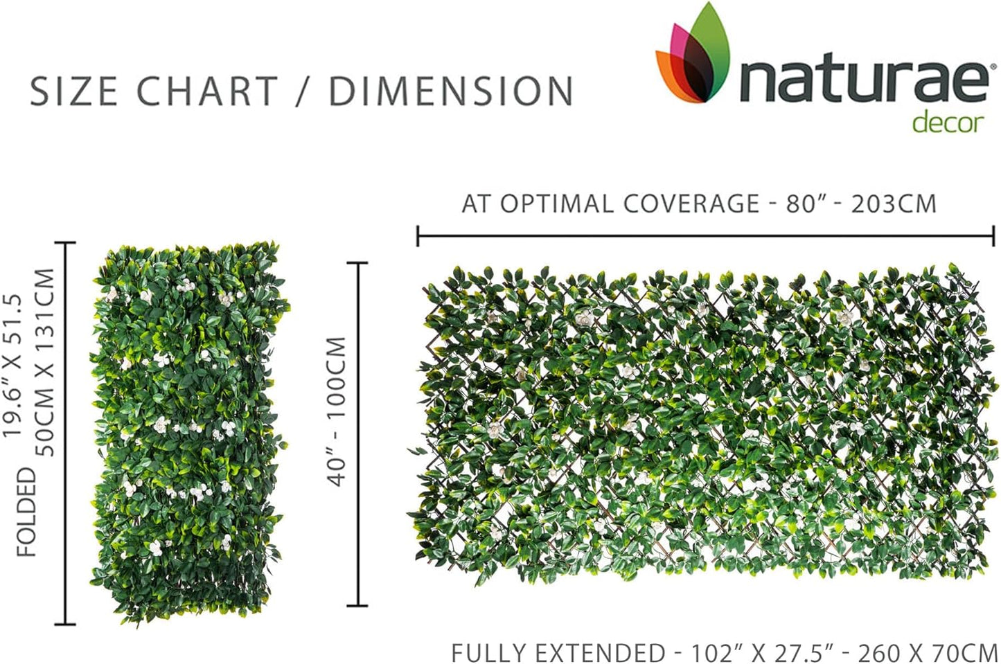 Naturae Decor Expandable Willow Trellis - Outdoor Privacy Screen - Sturdy and Flexible - Realistic Look - 36 in x 72 in - Rose Leaves