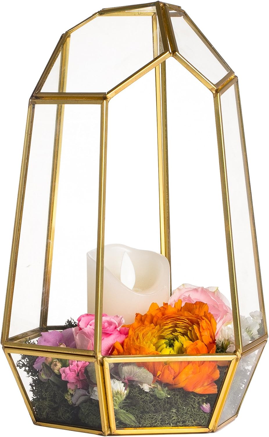 NCYP Geometric Glass Terrarium - Irregular Brass Planter Pot for Succulent Air Plants - Home Fairy Garden Decor - 6.5x5.7x9.8 Inches, Gold (No Plants, NO Door)