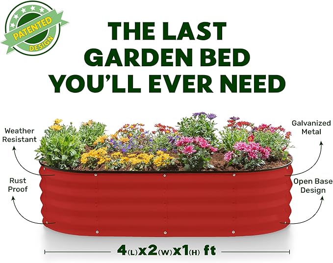 Galvanized Raised Garden Beds Outdoor // 4×2×1 ft (2-Pack) Planter Raised Beds for Gardening, Vegetables, Flowers // Large Metal Garden Box (Red) // Patented Tool-Free Design