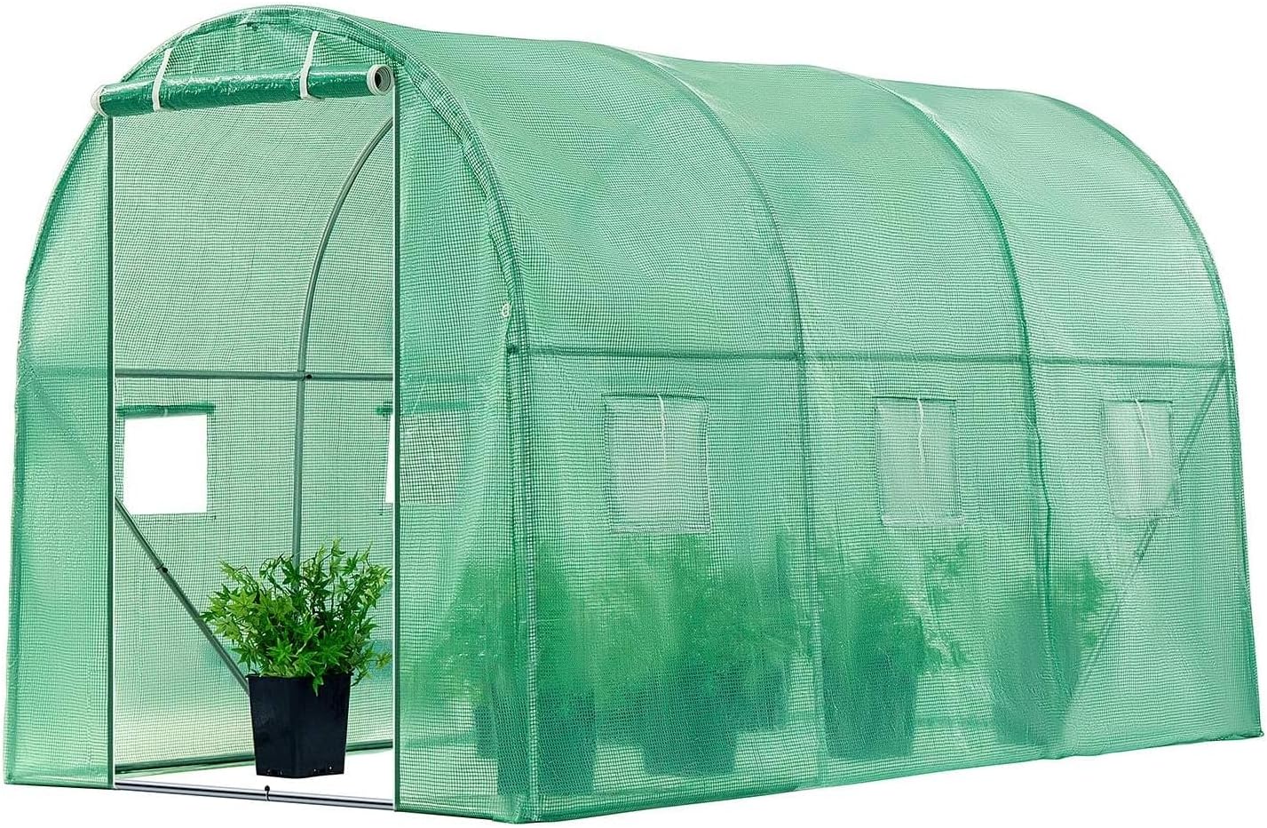 VIVOSUN 10x7x7 Ft. Large Walk in Greenhouse, Greenhouse Tunnel, Garden Plant Hot House with Green PE Cover, Roll-up Zipper Door and Window for Outdoor