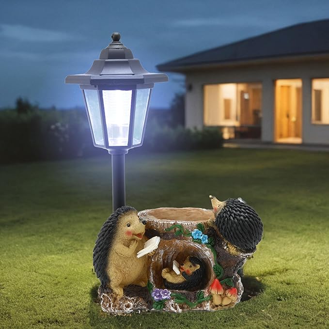 Solar Garden Outdoor Decor Statues Warm Hedgehog Family of Three with Light,Outside-Outdoor Decorations Sculptures for Patio Yard Lawn Walkway Ornaments Clearance Gifts for Mom Grandma Birthday