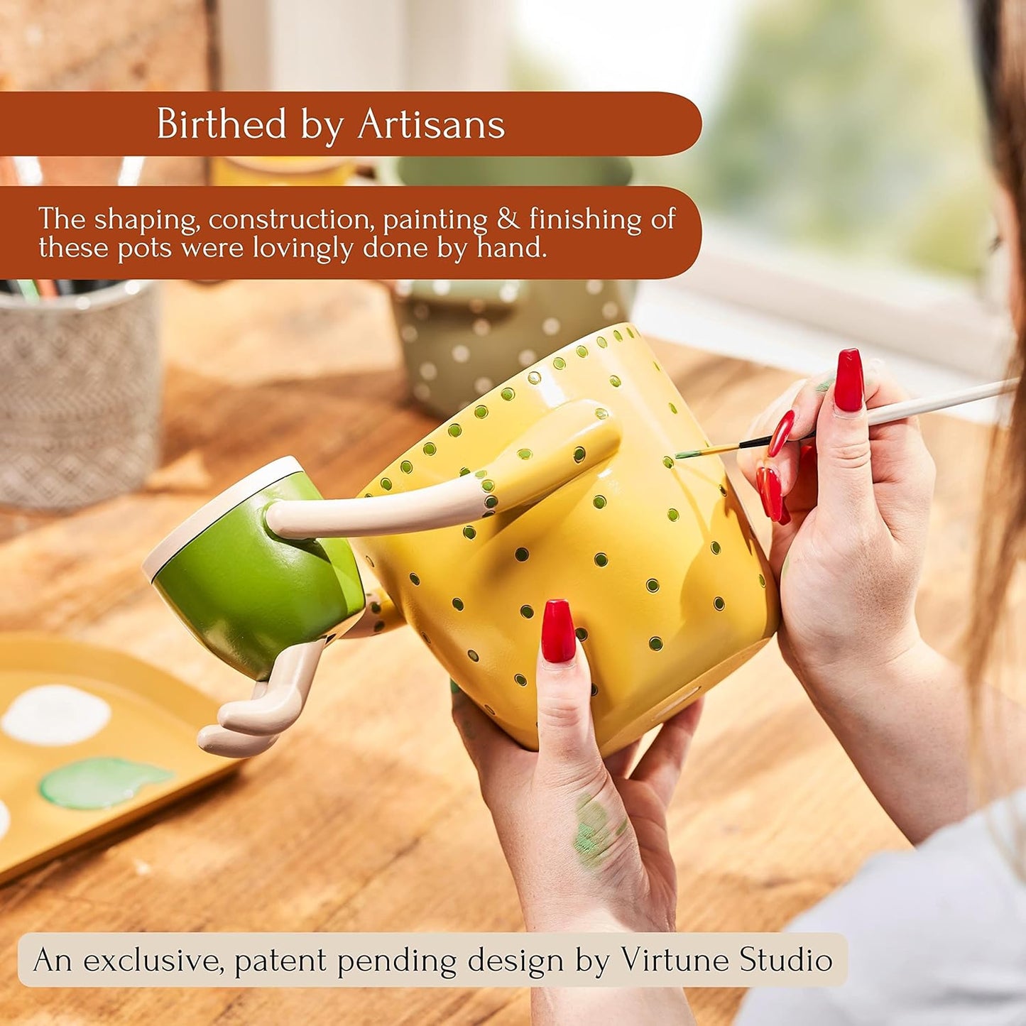 VIRTUNE Adorable Plant Pots. 5" Flower Pot & 2" Small Pot with Drainage. Gifts for Plant Lovers, Small Plant Pots, Cute Pots for Plants (Mustard)