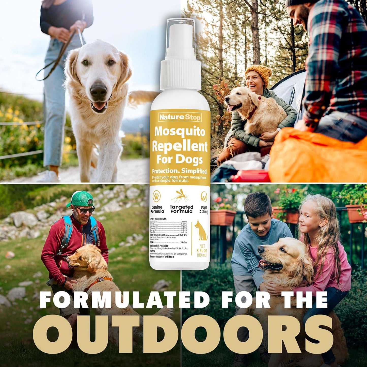 Mosquito Repellent Spray for Dogs, DEET-Free Travel-Size Bug Spray for Outdoor Protection, 3 oz