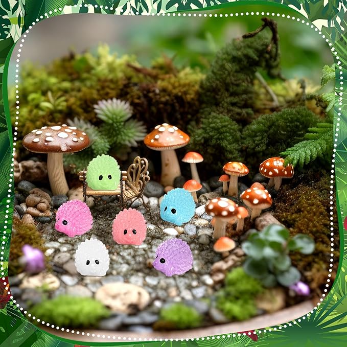 Hiboom 120 Pcs Luminous Mini Hedgehog Figurines Hedgehog Miniature Garden Ornaments Glow in Dark Mini Resin Figures Tiny Animal Figurines Bulk for Garden Micro Landscape Plant Moss DIY Fairy Decor