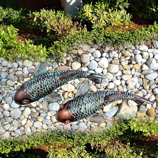 Garden Sculptures & Statues,Koi Fish Decor,Garden Fish Art,Set of 2 Antique Koi Fish Yard Art Decor for Outdoors,Patio,Yard,Lawn,Pond,Home Decoration (Bronz)