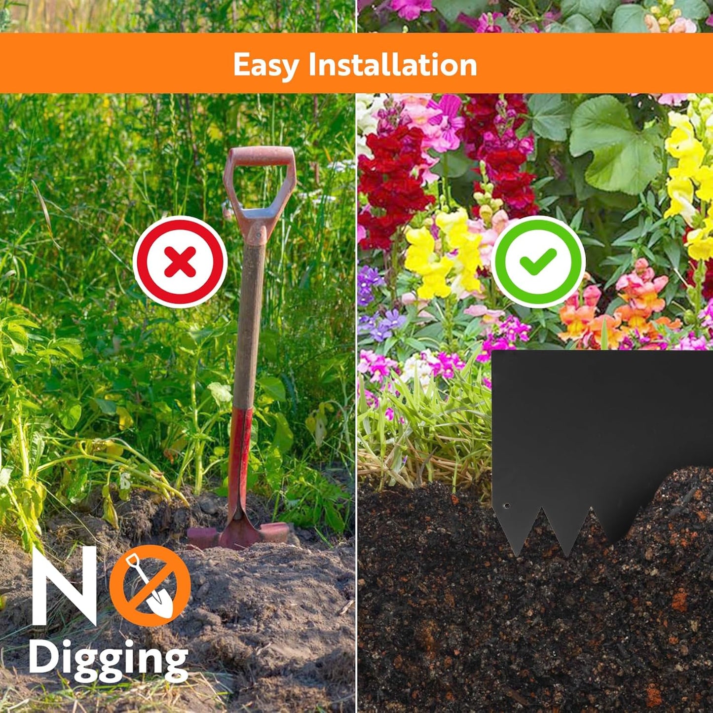 Steel Landscape Edging 40" Lx8 H,8pcs Metal Landscape Edging with 9 Stakes,27Ft Easy-to-Install Garden Edging for Flexible Bend,No-Dig Lawn Edging Border for Yard Pathway Forestry,Black