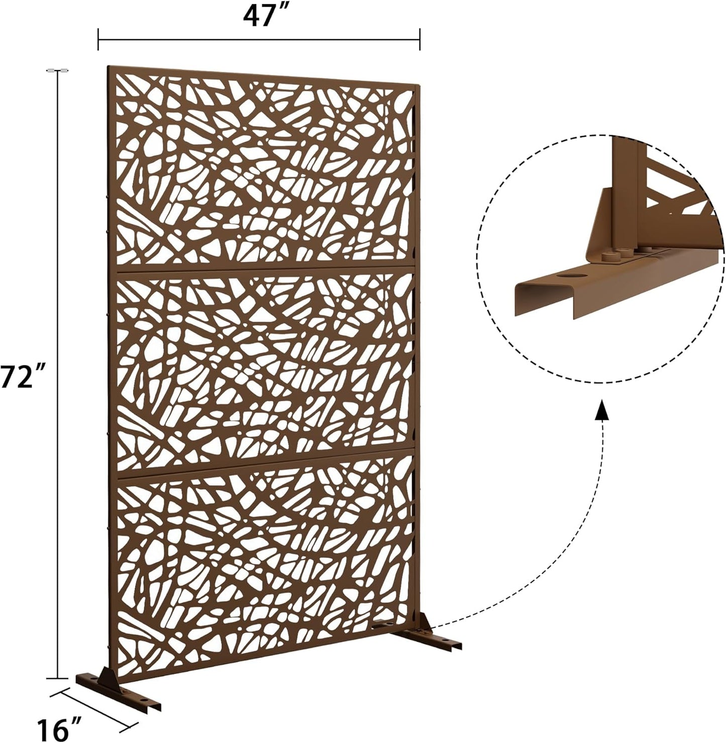 Metal Privacy Screen Outdoor 72" H×47" W,Freestanding Decorative Privacy Screen for Balcony Yard&Garden,Privacy Fence-Brown&Net