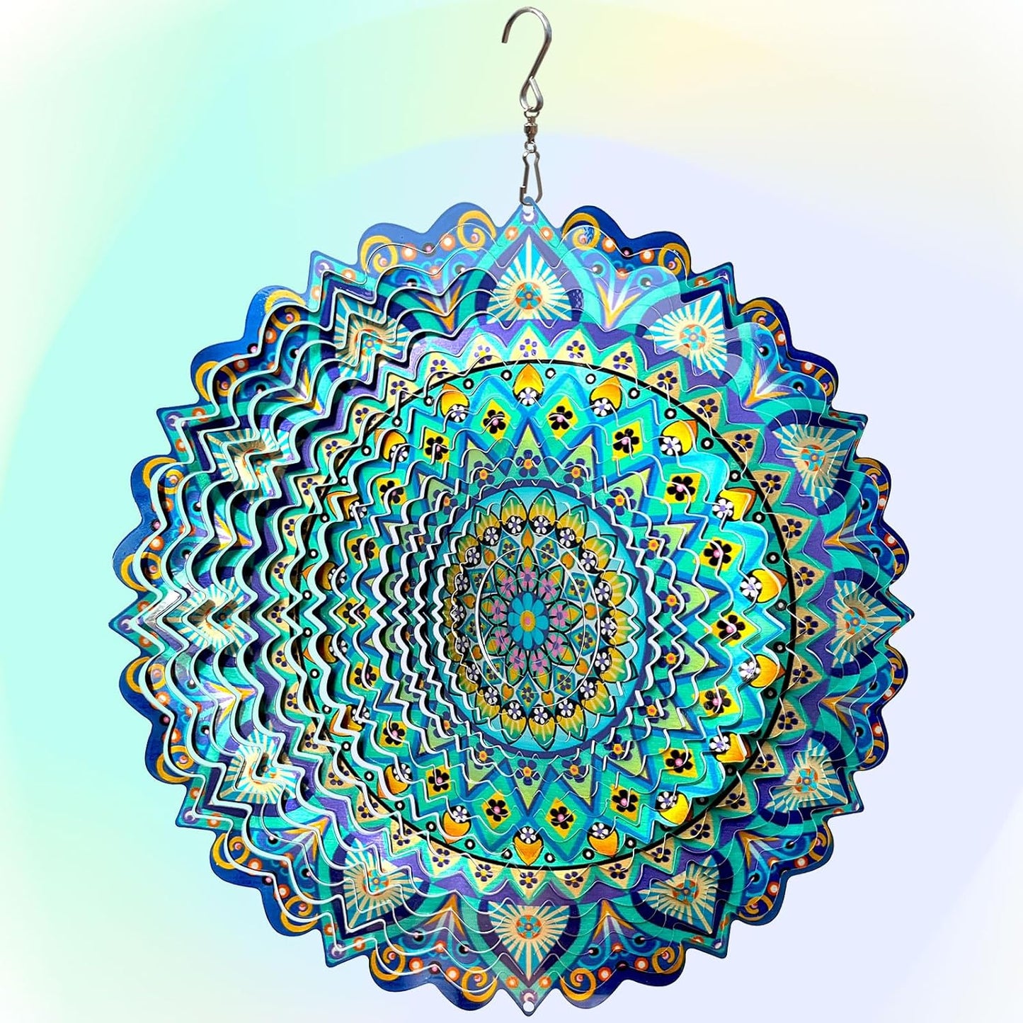 Wind Spinner Mandala Peacock Blue Ocean,Wind Spinner for Yard and Garden,Gifts for Women Mom Grandma Wife Father,12Inch 3D Kinetic Yard Art Decorations Outdoor&Indoor Christmas Decor