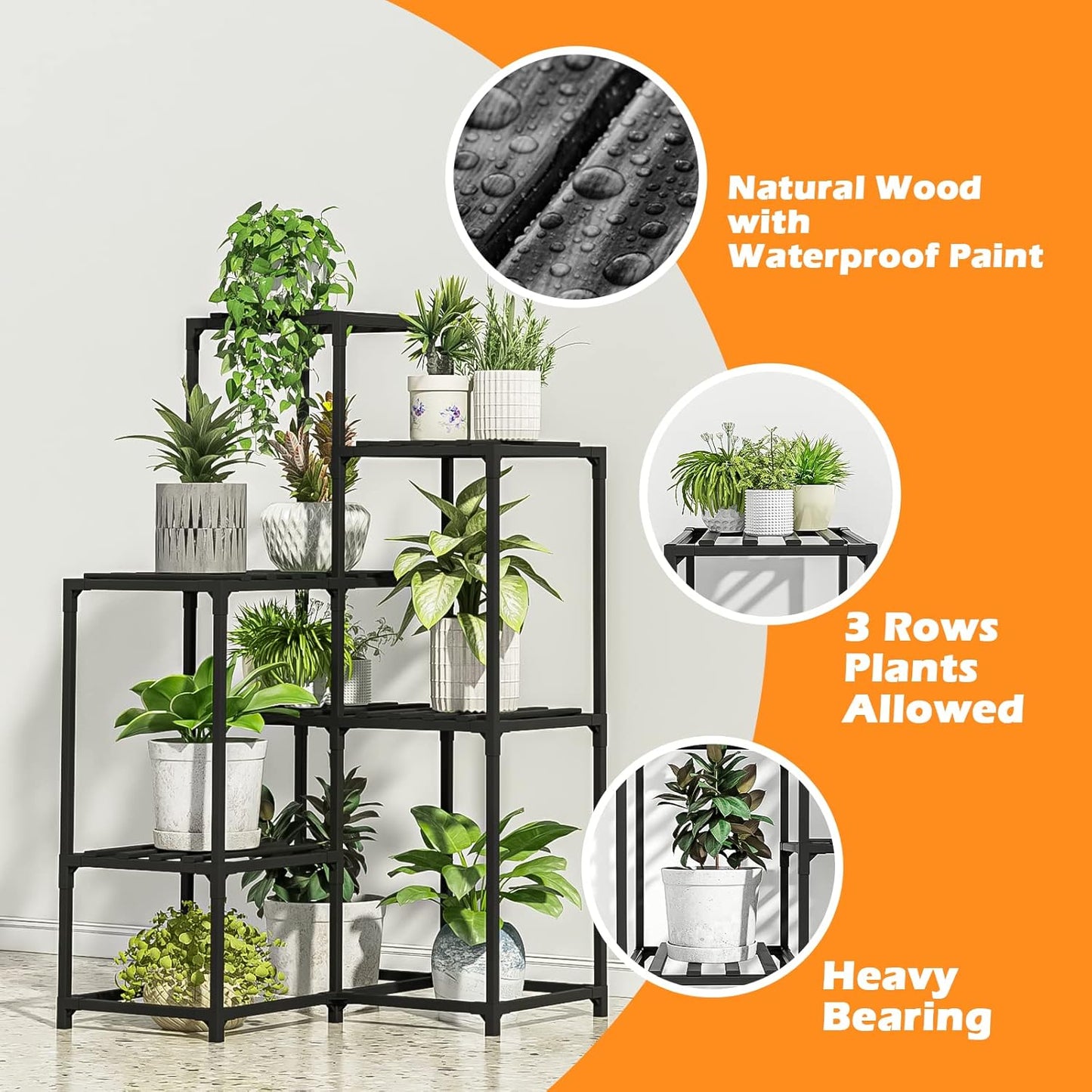 Bamworld Outdoor Black Corner Plant Shelf/Holder - 7-Tier Stands for Multiple Plants - Patio, Balcony, Garden