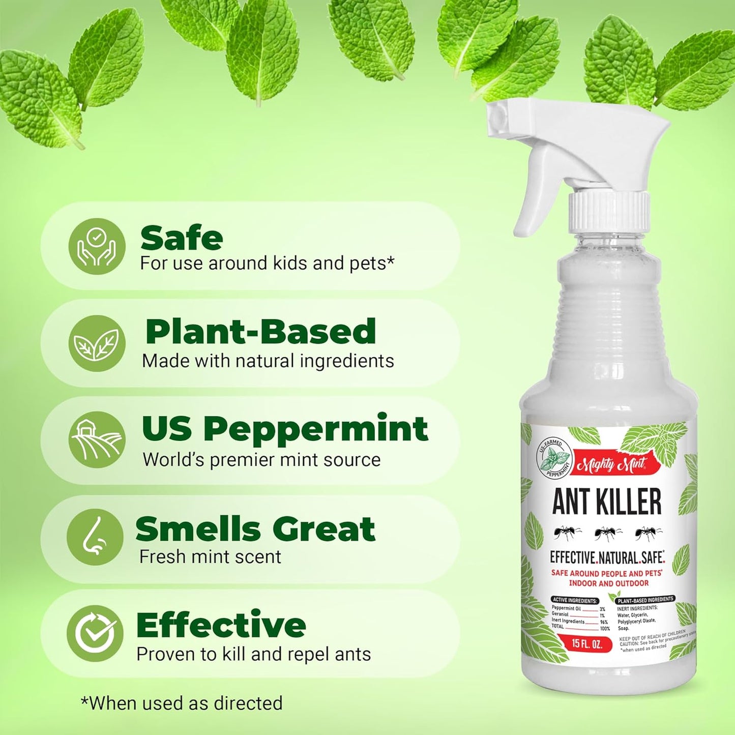 Mighty Mint Peppermint Oil Ant Killer Spray – Natural Ant Repellent for Indoor & Outdoor Use – Plant-Based Insect & Pest Control – 16 oz