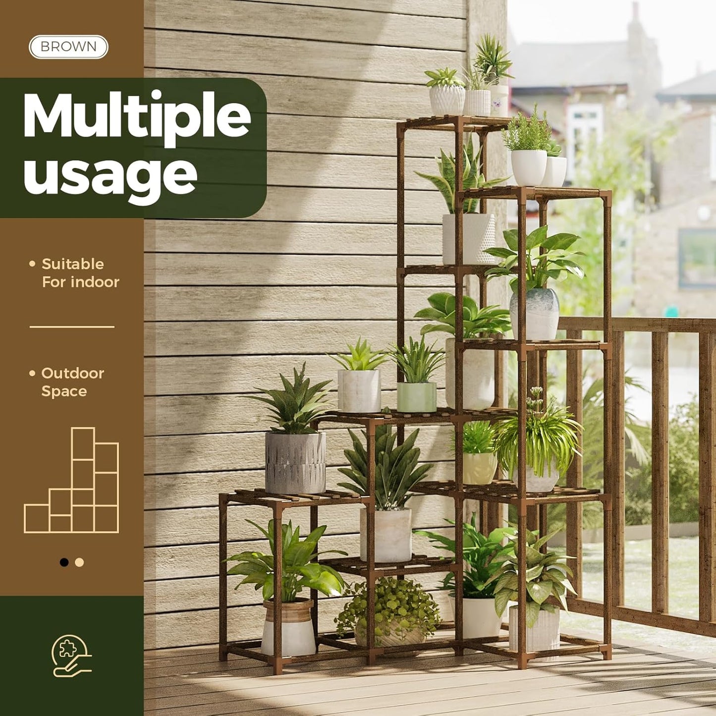 Bamworld Plant Stands Indoor Outdoor Corner Shelf Plant Shelves Indoor Plant Holder for Living Room Corner Stand Plant Rack Indoor Multiple Plants Patio Balcony Garden 05D