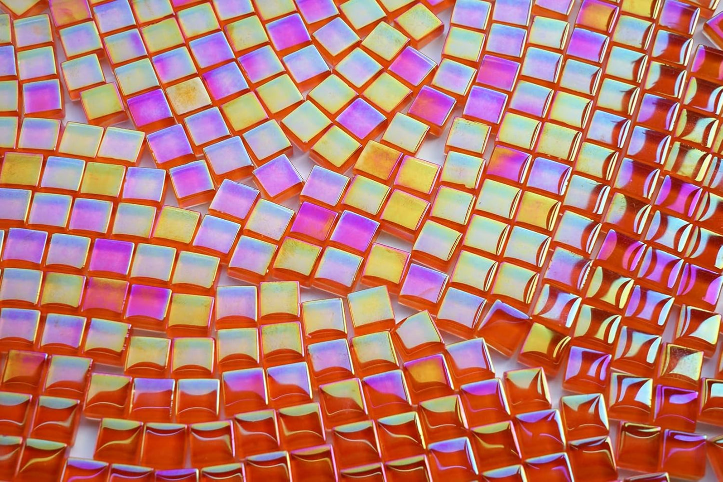 0.66lbs Iridescent Mosaic Tiles for Crafts, Bright Orange Glass Tiles for Creative Mosaic Projects, 3/8" Square Stained Glass Pieces Ideal for DIY Home Mosaic Decorations