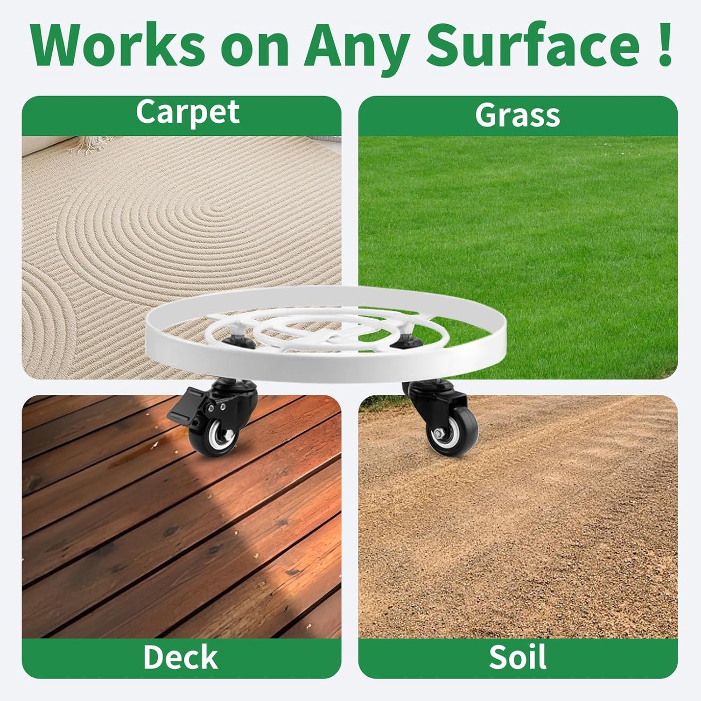 AMAGABELI GARDEN & HOME 2 Pack 14" Metal Plant Caddy with Wheels Heavy Duty Rolling Plant Stand Roller 440 lbs Capacity with 360°Lockable Wheel Pot Dolly Indoor Outdoor Plant Mover Trolley Casters