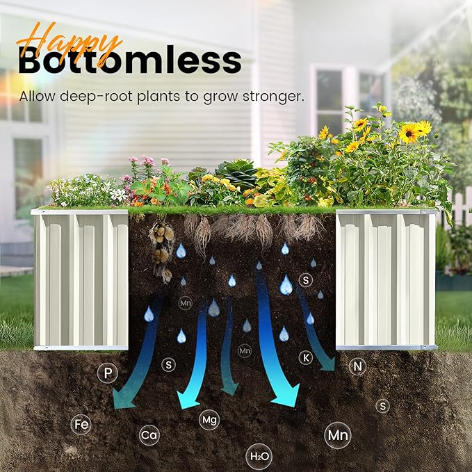 KING BIRD Galvanized Raised Garden Bed with 2 Installation Methods for DIY, 101" x 36" x 24" Heightened Planter Kit Box Outdoor for Deep-Rooted Vegetables, Flowers, Ivory