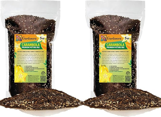 Premium Carambola Potting Soil Mix - Perfect Balance of Nutrients, Drainage, and Aeration for Thriving Starfruit Trees - 10 Quart