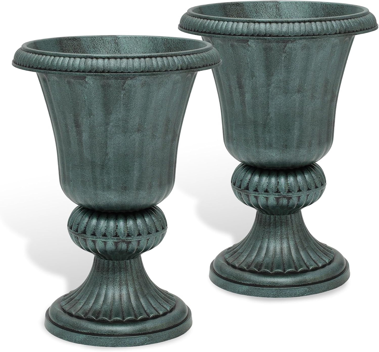 Athena Collection 20''H Bronze Garden Plastic Urn - Vintage Tall Large Planter for Indoor Outdoor Patio Porch, 2 Pieces Flower Pot, Dark Green