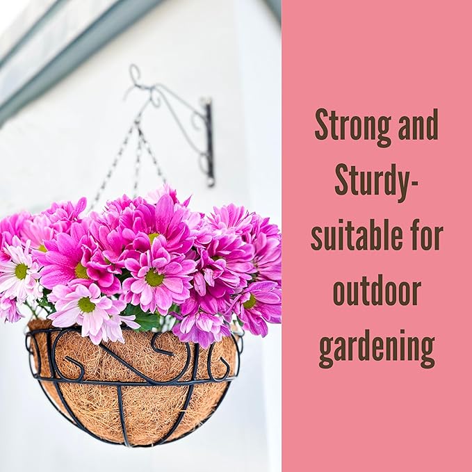 LaLaGreen Hanging Planter for Outdoor Plants (4 Pack, 16 Inch) Hanging Baskets with Coco Liner, Metal Wire Flower Basket Pots with Hook Hanger Balcony Porch Farmhouse Country Style Garden Decor