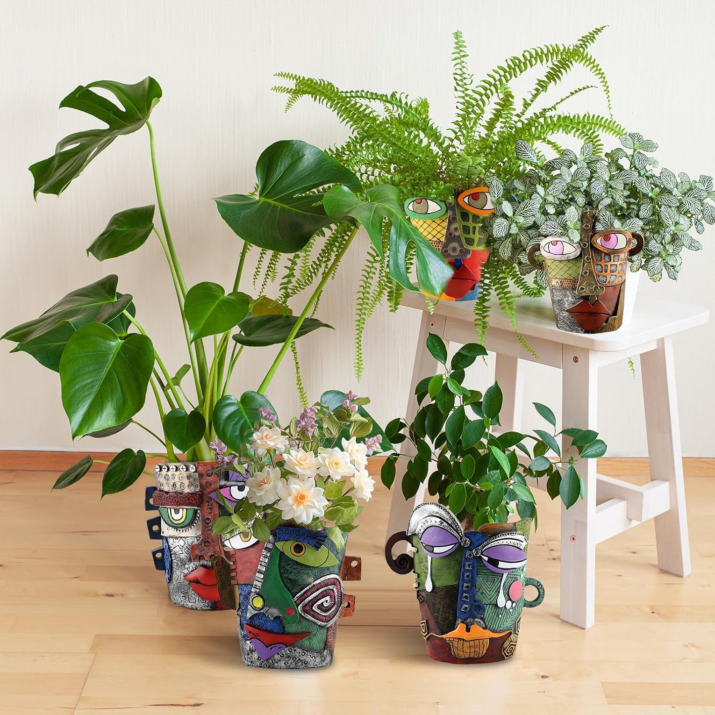 Brutalist Abstract Face Planters Pots, Unique Abstract Flower Pot Head Planter Pot Ornaments Resin Picasso Flowerpot with Drainage Hole for Indoor and Outdoor Plants Home Decor (Frown)