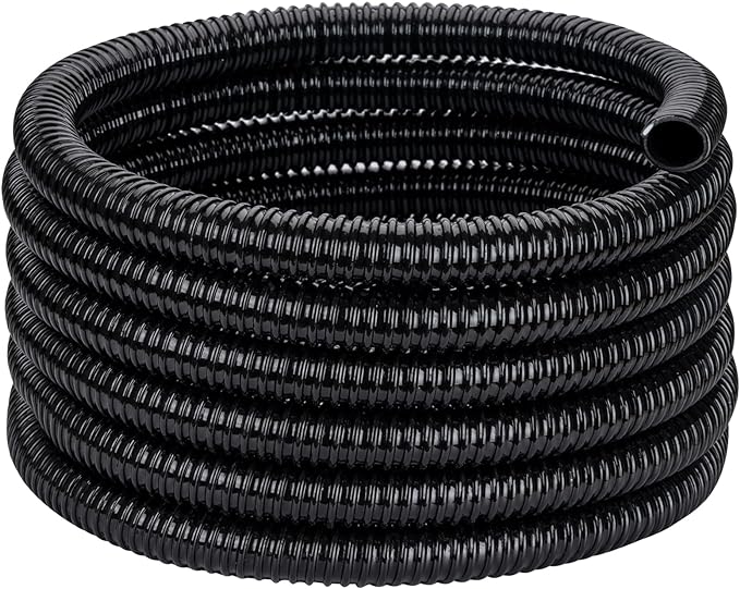 Pond Tubing ID 3/4” × 20ft Black Corrugated Flexible Reinforced Waterfall Pond Tube Sump Pump Hose, Non-toxic & Kinkproof (20 ft, 3/4" ID)