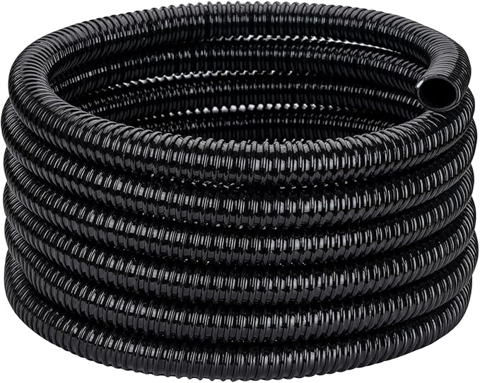 Pond Tubing ID 1” × 50ft Black Corrugated Flexible Reinforced Waterfall Pond Tube Sump Pump Hose, Non-toxic & Kinkproof (50 ft, 1" ID)