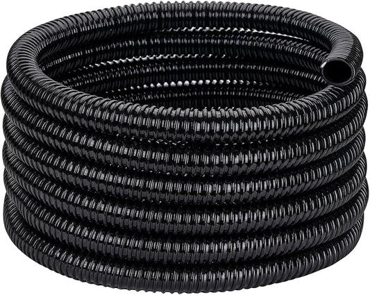 Pond Tubing ID 1” × 50ft Black Corrugated Flexible Reinforced Waterfall Pond Tube Sump Pump Hose, Non-toxic & Kinkproof (50 ft, 1" ID)