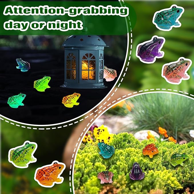 Barydat 80 Pcs Miniature Frog Figurines Luminous Mini Resin Frog Figures Model Garden Decor DIY Terrarium Craft Ornament Accessories for Moss Landscape Decoration (0.98 x 0.98 Inch)