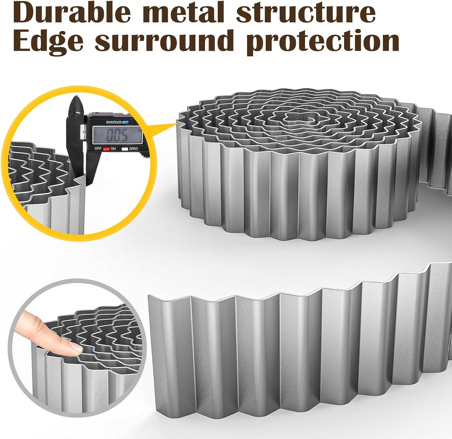 LAVEVE Corrugated Metal Garden Edging 3" x 50Ft, Landscape Edging Border for Lawn, Flower Bed, Garden Fence, Paver Edging (Silver)